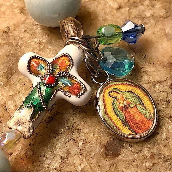 ❤️Amazonite Swarovski Crystal Stretch Bracelet📿Rosary ✝️ - Picture 3 of 9